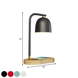 Bedroom Minimalist Black Dome Wooden Base Table Lamp Zawala #size