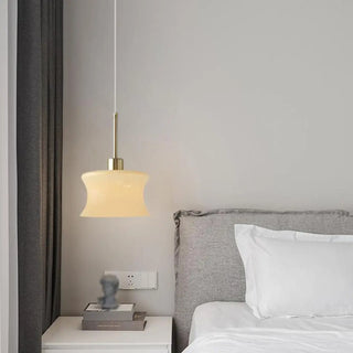 Nordic Bedroom White Resin Curved Cylinder Pendant Light Zawala Image - 2