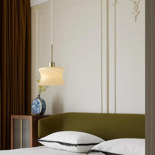 Nordic Bedroom White Resin Curved Cylinder Pendant Light Zawala Image - 3