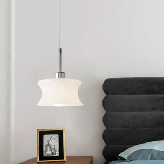 Nordic Bedroom White Resin Curved Cylinder Pendant Light Zawala Image - 8