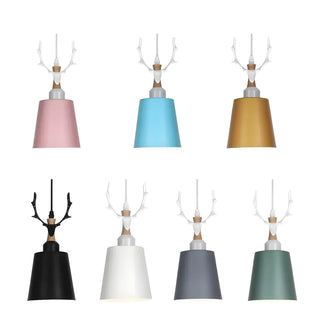 ZOWALA - Nordic Colorful Metal Bucket Antler Kids Room Pendant Light Image - 2