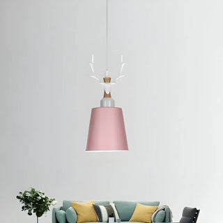 ZOWALA - Nordic Colorful Metal Bucket Antler Kids Room Pendant Light Image - 5