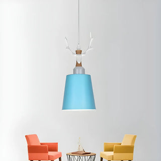 ZOWALA - Nordic Colorful Metal Bucket Antler Kids Room Pendant Light Image - 7