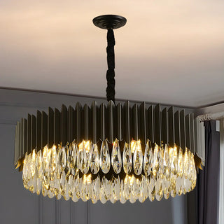 ZOWALA - Nordic Black Metal Crystal Round Chandelier Image - 12