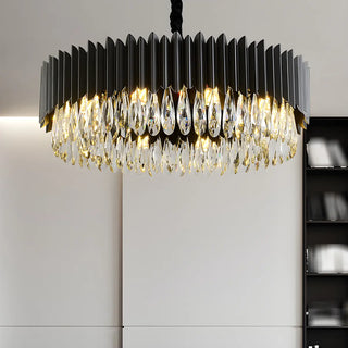 ZOWALA - Nordic Black Metal Crystal Round Chandelier Image - 16