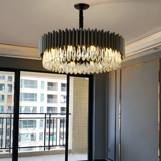 ZOWALA - Nordic Black Metal Crystal Round Chandelier Image - 17