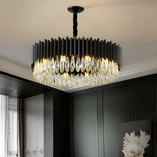 ZOWALA - Nordic Black Metal Crystal Round Chandelier Image - 3