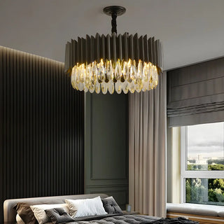 ZOWALA - Nordic Black Metal Crystal Round Chandelier Image - 4