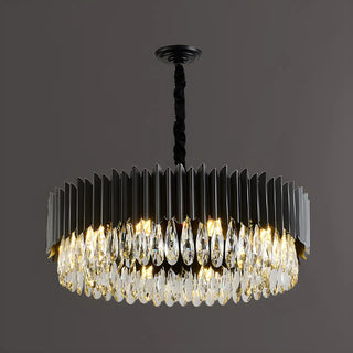 ZOWALA - Nordic Black Metal Crystal Round Chandelier Image - 5