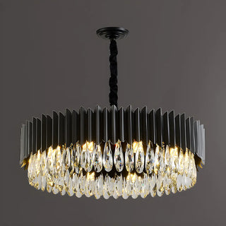 ZOWALA - Nordic Black Metal Crystal Round Chandelier Image - 8