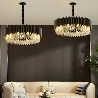 ZOWALA - Nordic Black Metal Crystal Round Chandelier Image - 9