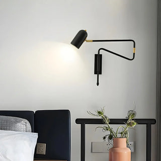ZOWALA - Nordic Swing Arm Adjustable Iron Bedroom Black Wall Sconce Image - 1