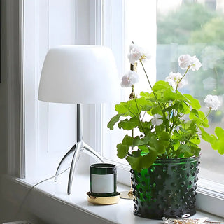 Stylish Chrome Tripod White Glass Shade Table Lamp Zawala Image - 9