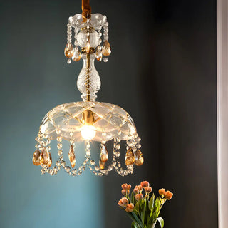 Nordic Clear Dome Bedroom Adjustable Crystal Pendant Light Zawala Image - 3