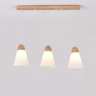 ZOWALA - Nordic Cone Wood Dining Room White 3-Light Pendant Light Image - 10