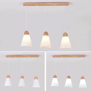 ZOWALA - Nordic Cone Wood Dining Room White 3-Light Pendant Light Image - 11