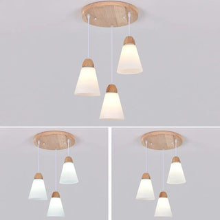 ZOWALA - Nordic Cone Wood Dining Room White 3-Light Pendant Light Image - 12