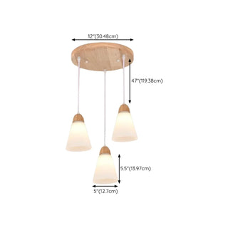 ZOWALA - Nordic Cone Wood Dining Room White 3-Light Pendant Light #size