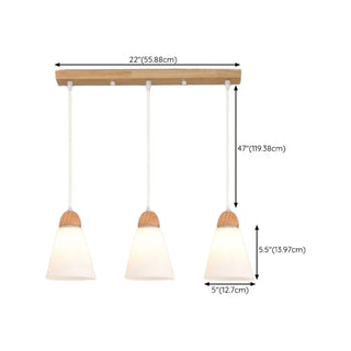 ZOWALA - Nordic Cone Wood Dining Room White 3-Light Pendant Light Image - 16