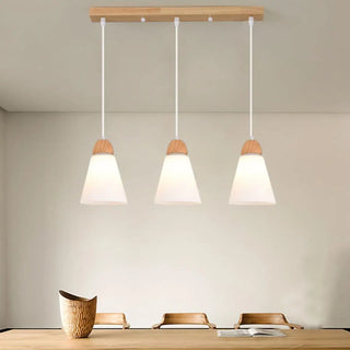 ZOWALA - Nordic Cone Wood Dining Room White 3-Light Pendant Light Image - 2