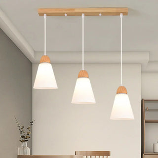 ZOWALA - Nordic Cone Wood Dining Room White 3-Light Pendant Light Image - 3