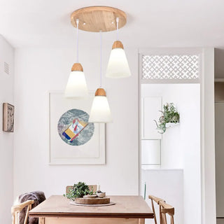 ZOWALA - Nordic Cone Wood Dining Room White 3-Light Pendant Light Image - 4