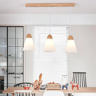 ZOWALA - Nordic Cone Wood Dining Room White 3-Light Pendant Light Image - 5