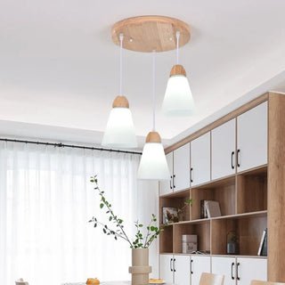 ZOWALA - Nordic Cone Wood Dining Room White 3-Light Pendant Light Image - 7