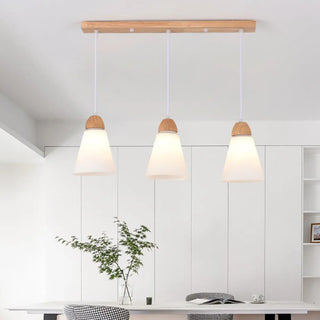 ZOWALA - Nordic Cone Wood Dining Room White 3-Light Pendant Light Image - 8