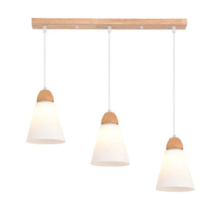 ZOWALA - Nordic Cone Wood Dining Room White 3-Light Pendant Light Image - 9
