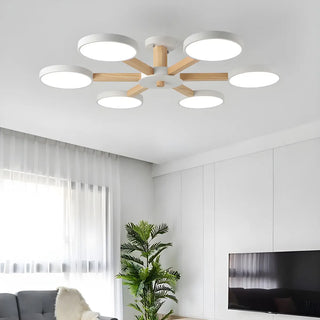 Nordic Round Wood Flush Mount Ceiling Light 6-Light Zawala Image - 1
