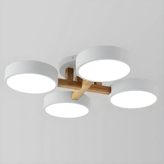 Nordic Round Wood Flush Mount Ceiling Light 6-Light Zawala Image - 11
