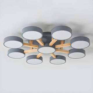 Nordic Round Wood Flush Mount Ceiling Light 6-Light Zawala Image - 12