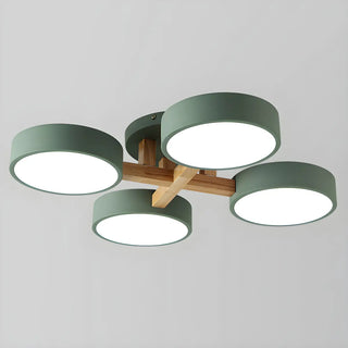 Nordic Round Wood Flush Mount Ceiling Light 6-Light Zawala Image - 13