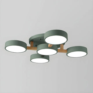 Nordic Round Wood Flush Mount Ceiling Light 6-Light Zawala Image - 14
