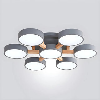Nordic Round Wood Flush Mount Ceiling Light 6-Light Zawala Image - 16