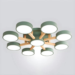 Nordic Round Wood Flush Mount Ceiling Light 6-Light Zawala Image - 18