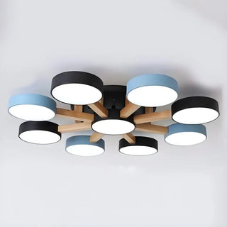 Nordic Round Wood Flush Mount Ceiling Light 6-Light Zawala Image - 19