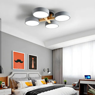 Nordic Round Wood Flush Mount Ceiling Light 6-Light Zawala Image - 2
