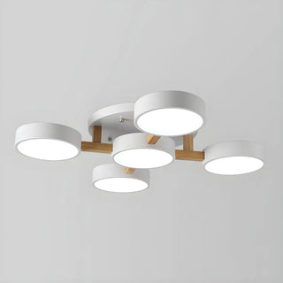 Nordic Round Wood Flush Mount Ceiling Light 6-Light Zawala Image - 20