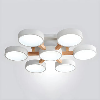 Nordic Round Wood Flush Mount Ceiling Light 6-Light Zawala Image - 24