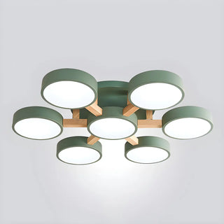 Nordic Round Wood Flush Mount Ceiling Light 6-Light Zawala Image - 25