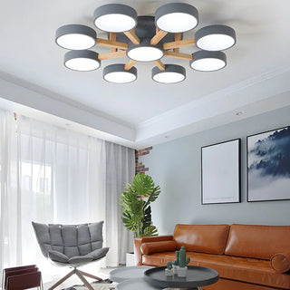 Nordic Round Wood Flush Mount Ceiling Light 6-Light Zawala Image - 26