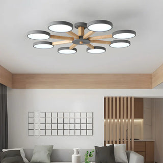 Nordic Round Wood Flush Mount Ceiling Light 6-Light Zawala Image - 28