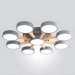 Nordic Round Wood Flush Mount Ceiling Light 6-Light Zawala Image - 29
