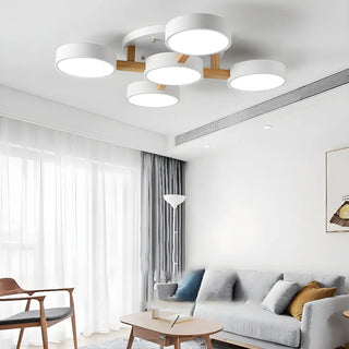 Nordic Round Wood Flush Mount Ceiling Light 6-Light Zawala Image - 30