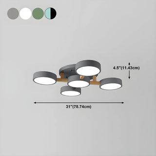 Nordic Round Wood Flush Mount Ceiling Light 6-Light Zawala Image - 34