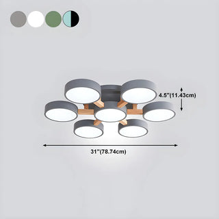 Nordic Round Wood Flush Mount Ceiling Light 6-Light Zawala Image - 35