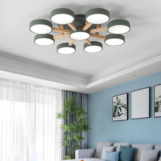 Nordic Round Wood Flush Mount Ceiling Light 6-Light Zawala Image - 4