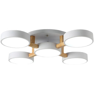 Nordic Round Wood Flush Mount Ceiling Light 6-Light Zawala Image - 9